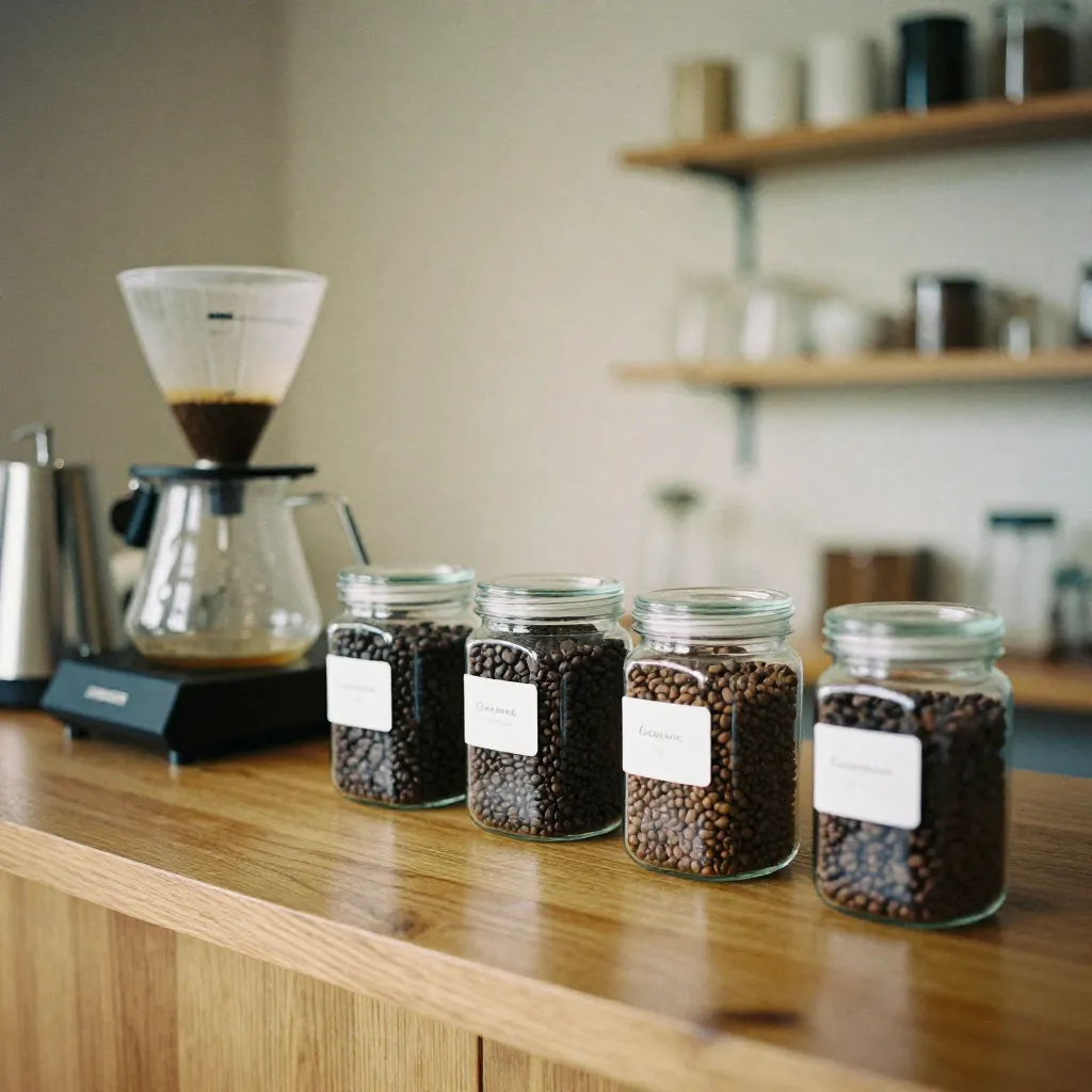 Handmatige koffie-uitrusting op een houten oppervlak